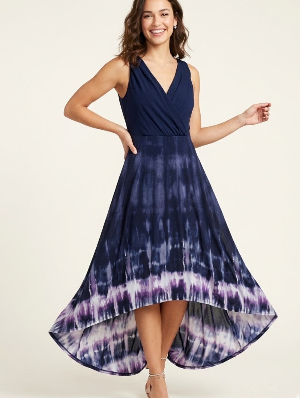Simply Vera Vera Wang Black and Purple High-Low Tie-Dye Maxi Dress
